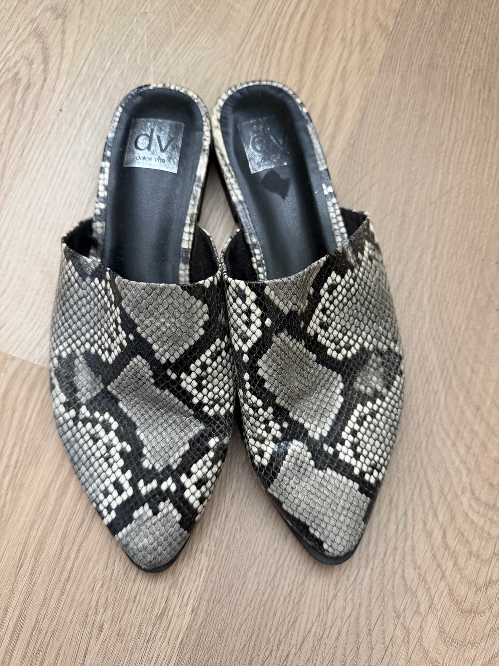 DV by Dolce Vita Neutral Snakeskin Pointed Slip-On Mules